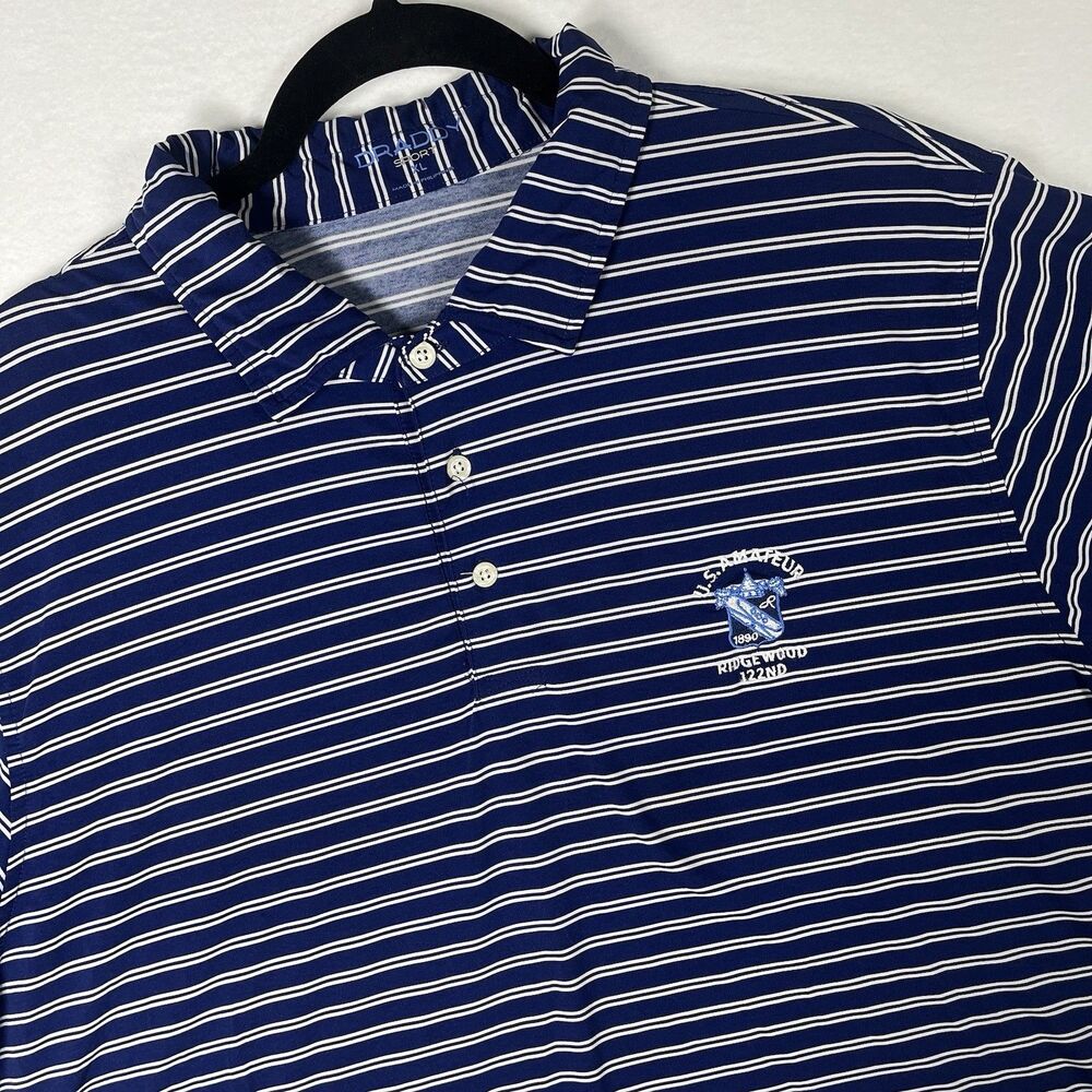 B Draddy Sport Polo Shirt Mens XL Blue Striped U.S. Amateur Ridgewood 122nd Golf
